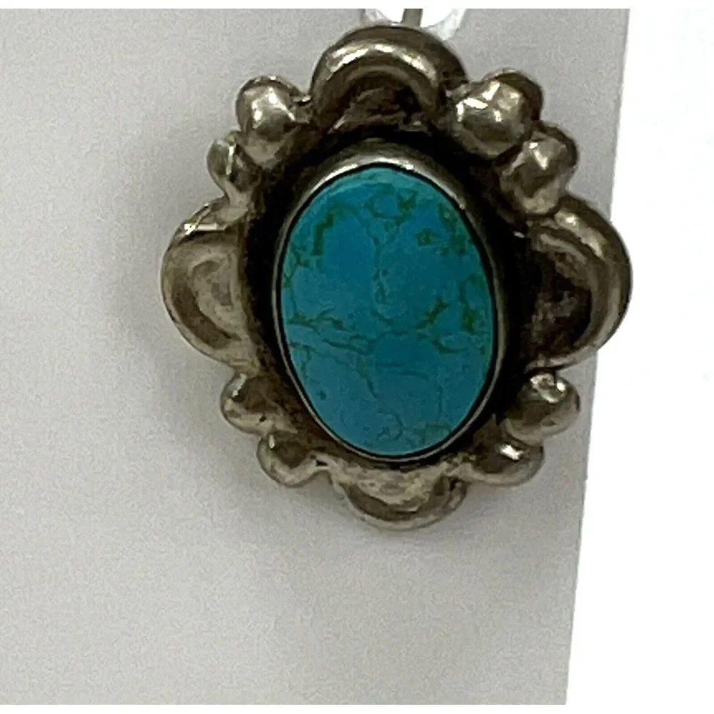 Vintage Silver Toned Turquoise Twist Back Earrings About‎ an Inch Long
